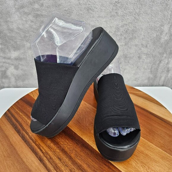 Mossimo Platform Slides 8 Black Fabric Stretch Flatform 90s Retro Stylish Trendy - Picture 13 of 14